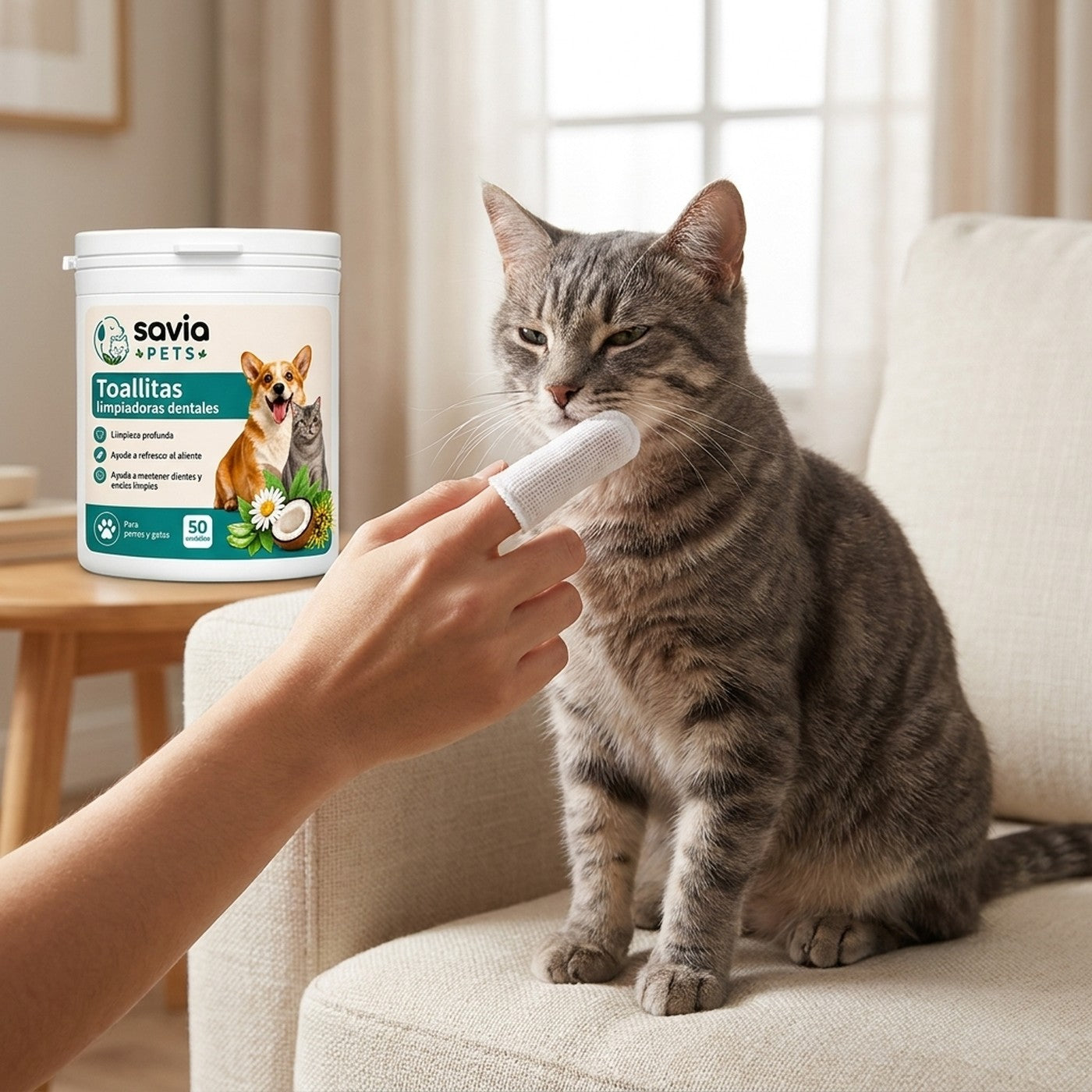 Toallita dental tipo dedal para gatos