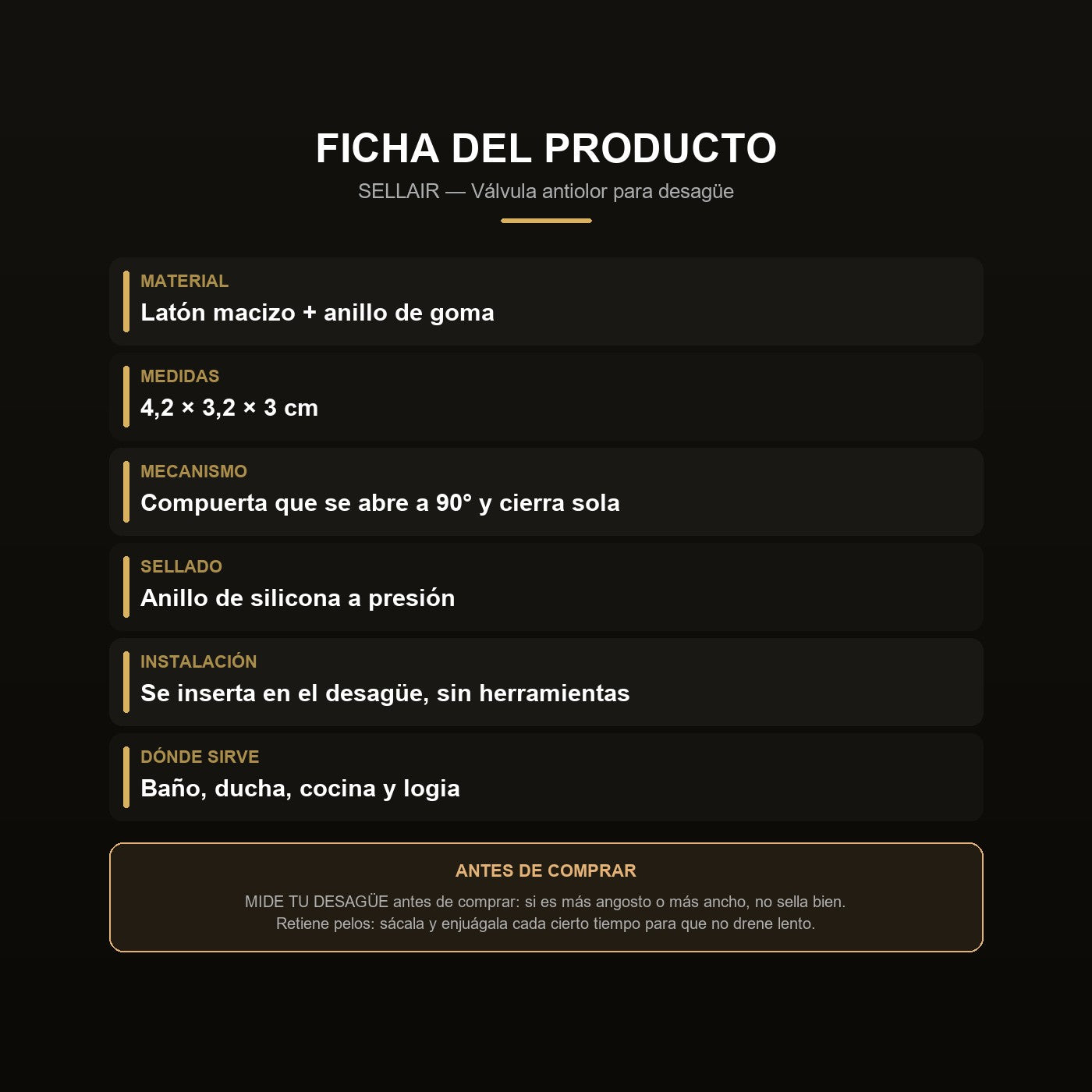 Ficha: laton macizo, medidas 4,2 x 3,2 x 3 cm