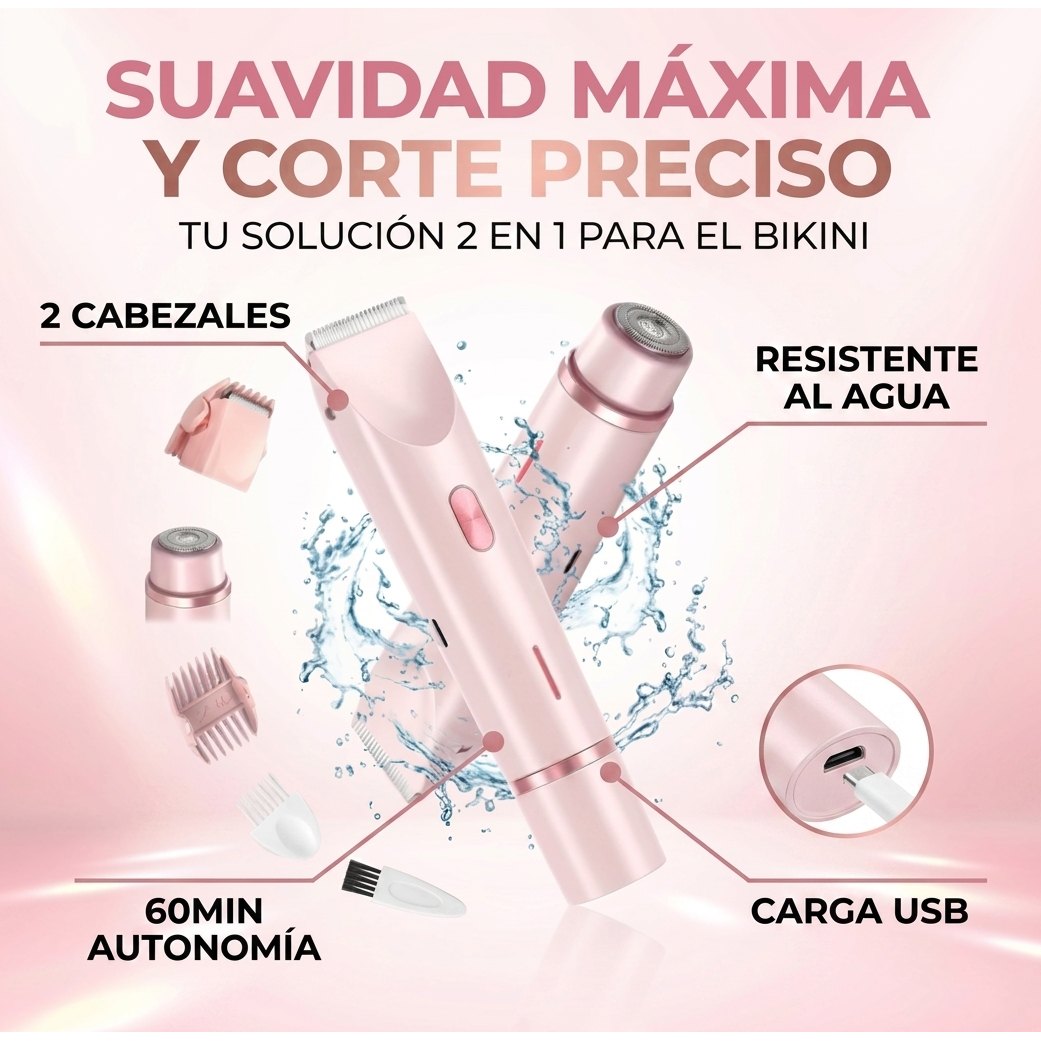 Especificaciones SilkShave 2en1 waterproof 60min autonomia USB recargable hipoalergénica axilas bikini piernas