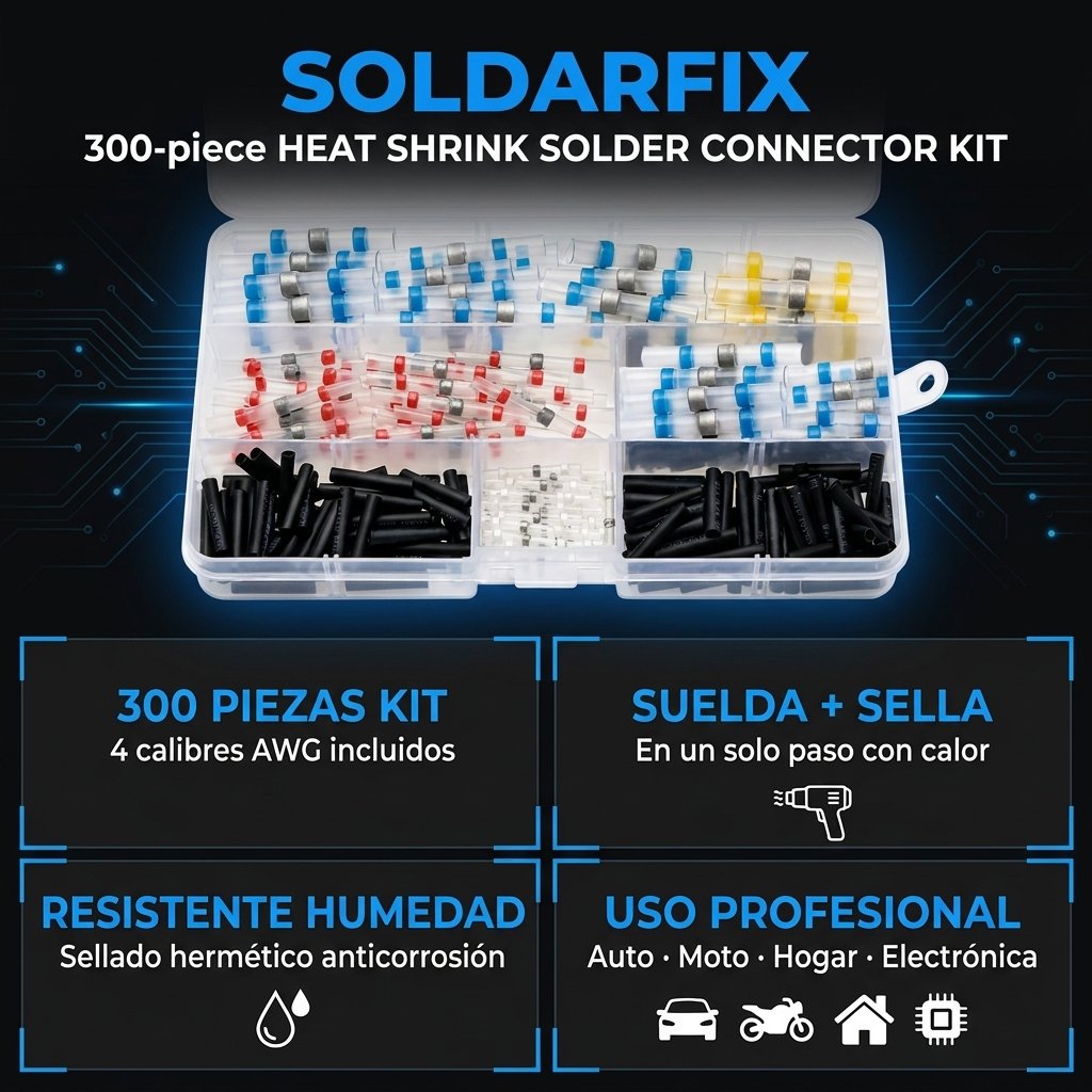 Especificaciones kit SOLDARFIX 300 piezas 4 calibres AWG soldadura + sello impermeable