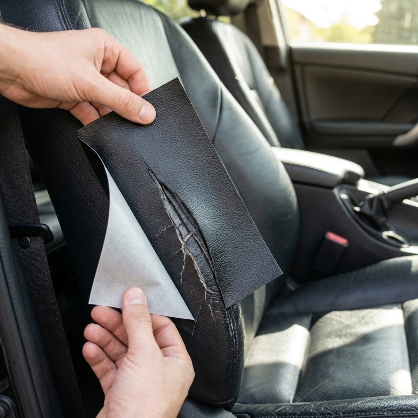 Reparando el costado agrietado de un asiento de auto