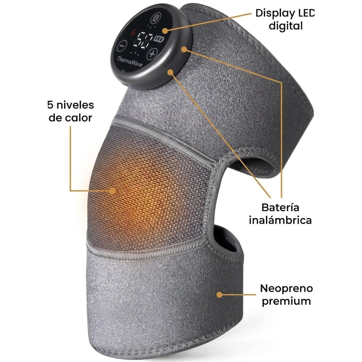 Especificaciones ThermaWave 5 niveles calor vibracion bateria magnetica talla universal neopreno