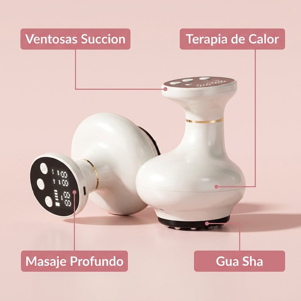 Tecnologias ThermoGua ventosas succion calor Gua Sha masaje profundo luz LED 4 en 1