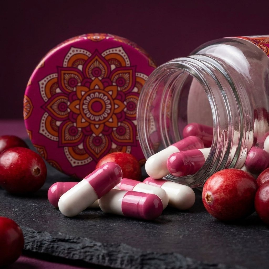 Detalle cápsulas Vita Flora probióticos rosadas blancas frasco fórmula femenina