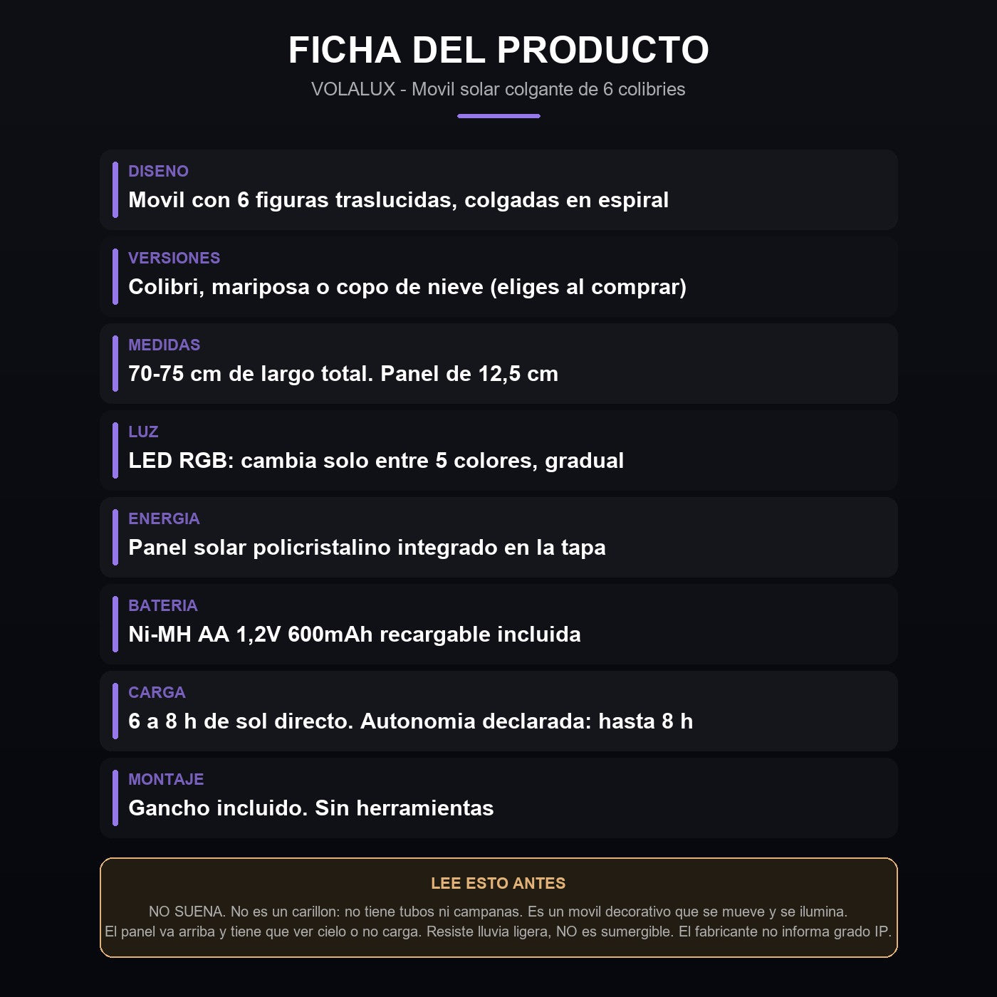 Ficha: medidas, bateria, carga y que esperar