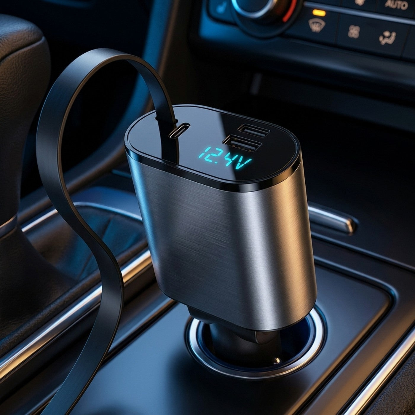 Cargador de auto con pantalla de voltaje en el encendedor