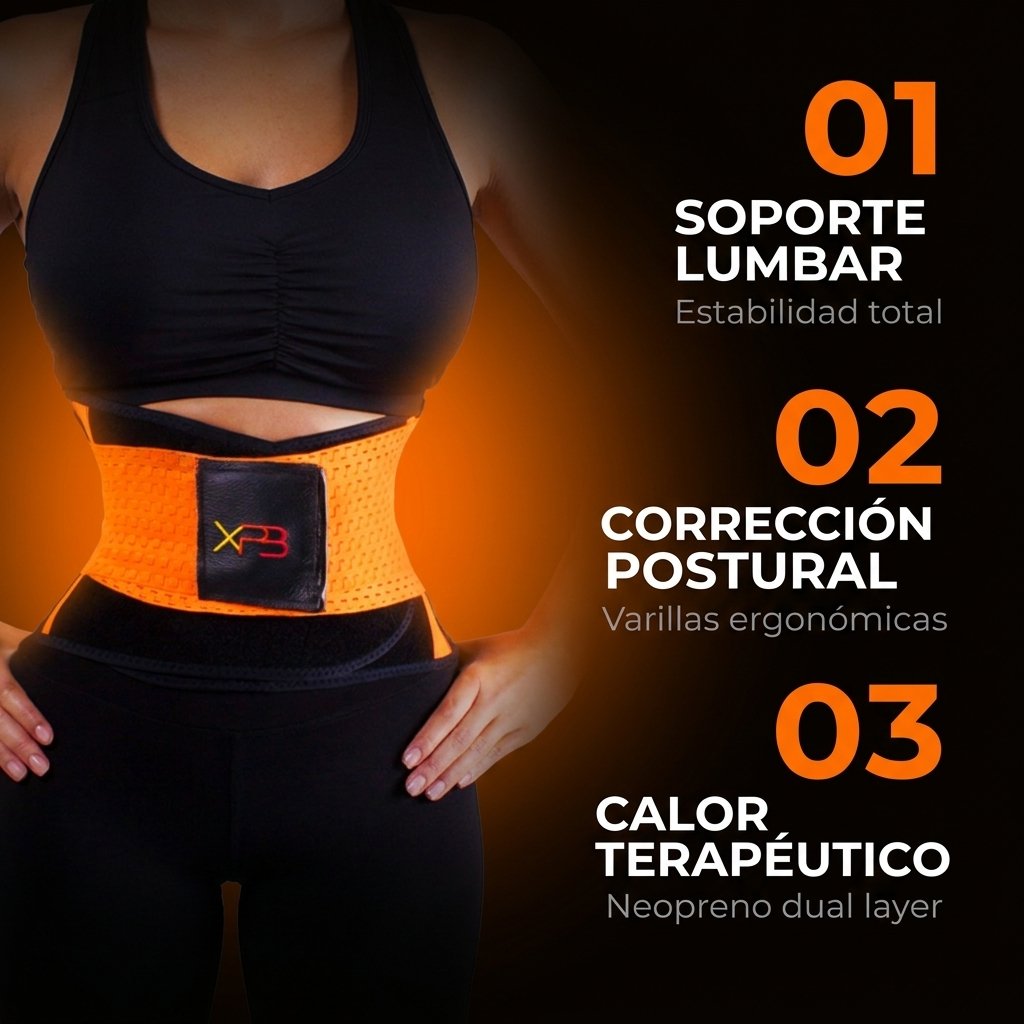 Beneficios XPB soporte lumbar corrección postural calor terapéutico neopreno dual layer