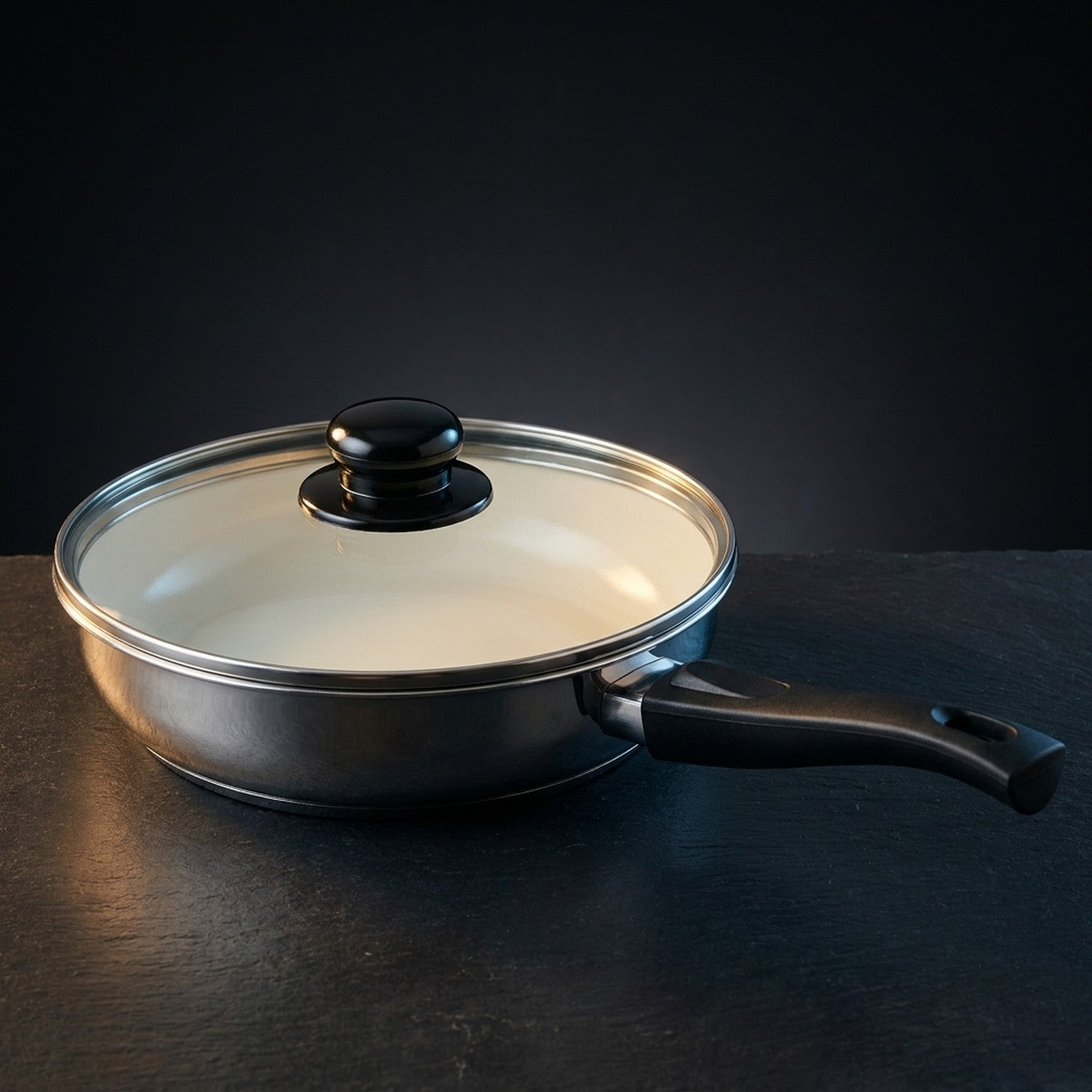 Sarten de 28 cm de acero inoxidable con tapa de vidrio