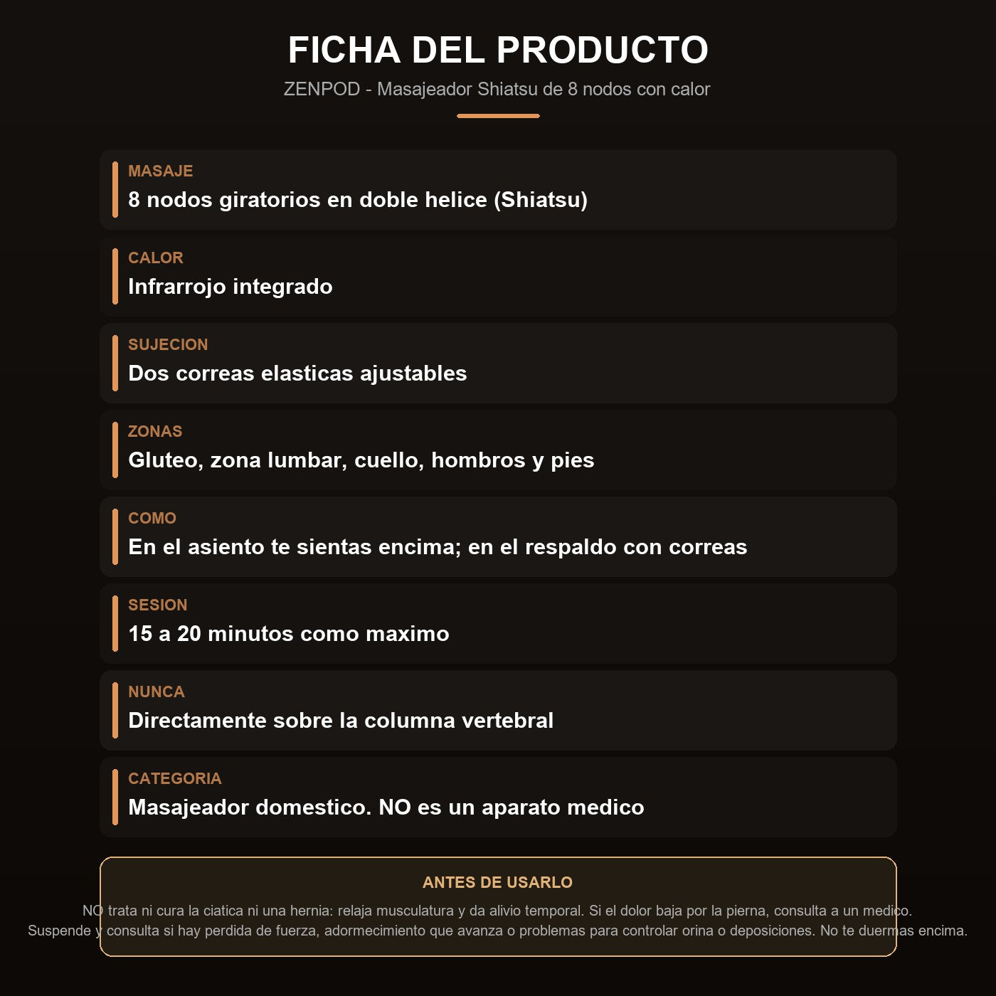 Ficha: nodos, calor, usos y advertencias