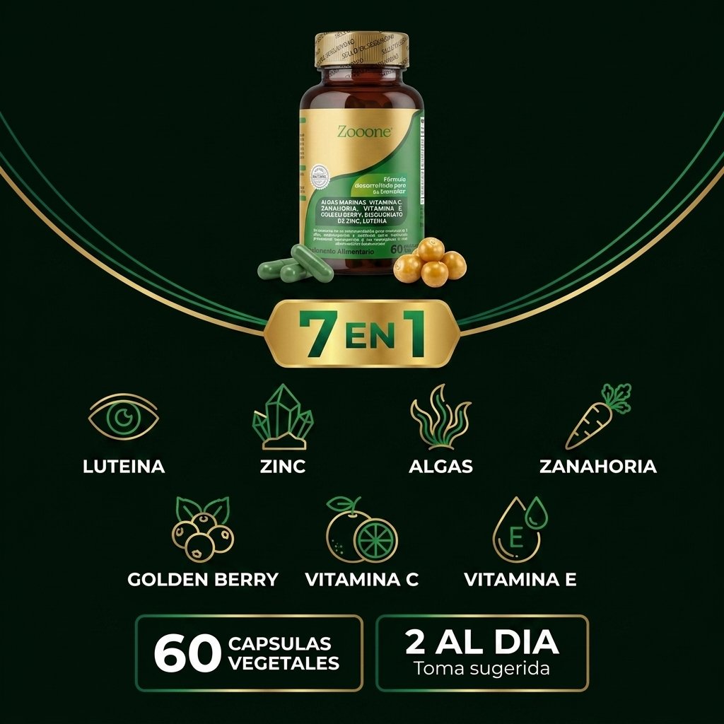 Zooone fórmula 7 en 1 algas marinas vitamina C zanahoria vitamina E golden berry zinc luteína