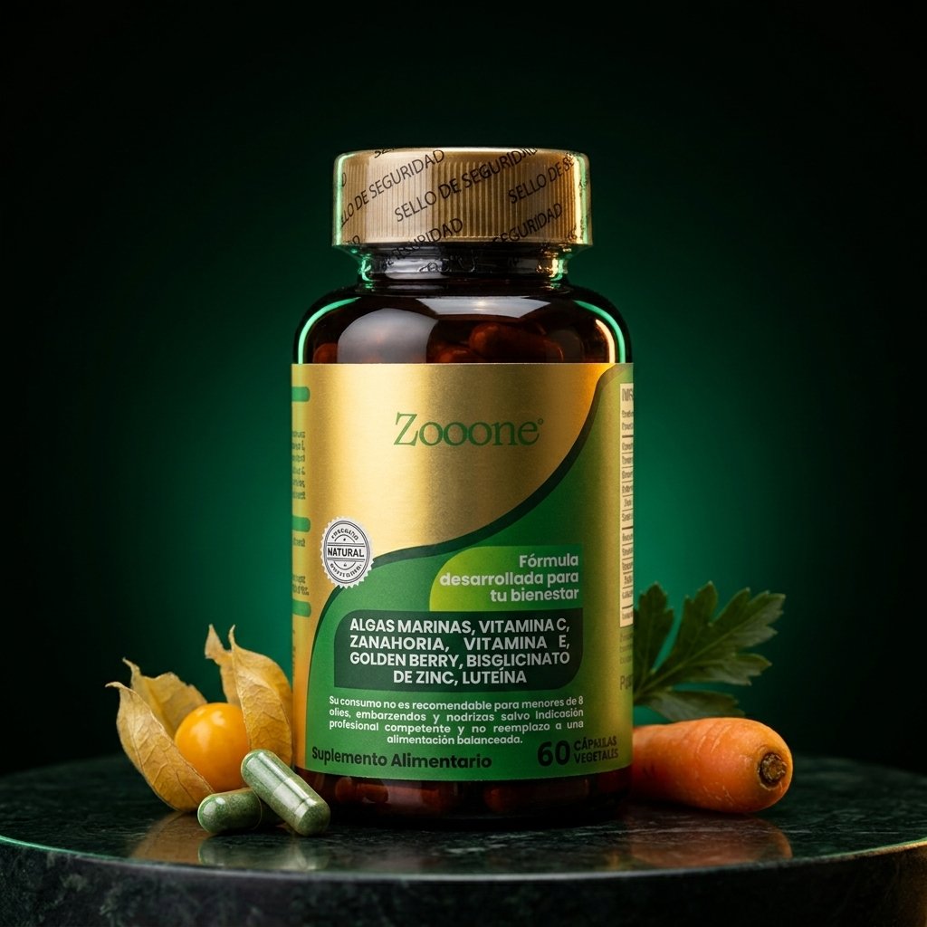 Zooone suplemento salud visual 60 cápsulas vegetales luteína zinc algas marinas vitaminas C y E